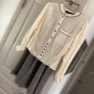 Retro Counterparts Set Sz 12 waist-cinch blouse & long skirt cream, black
